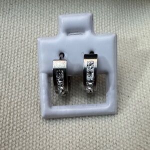 Silver Huggie Hoop Earrings with Clear Stones